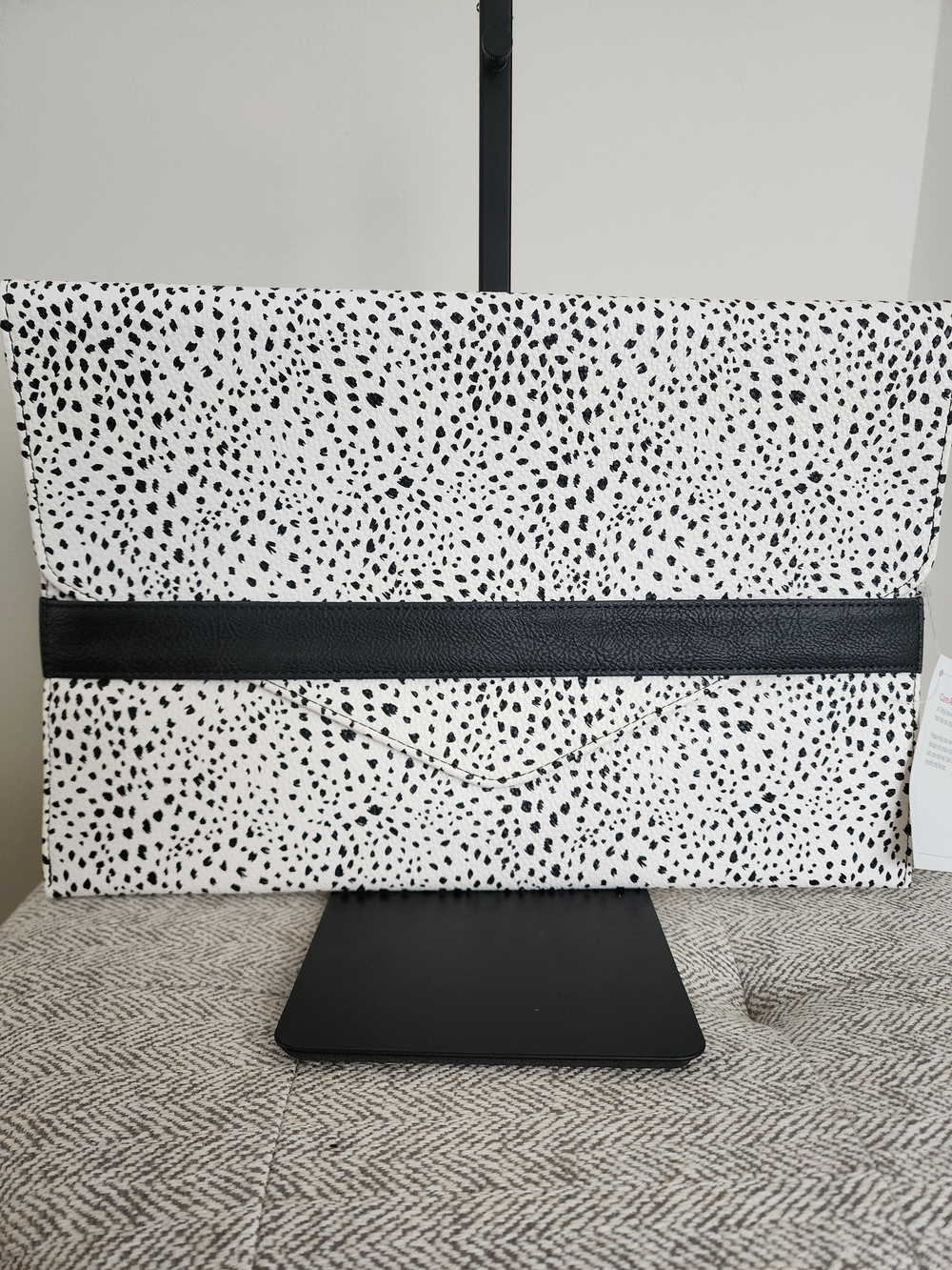 Laptop Sleeve,  Black speckle On White Faux Leather